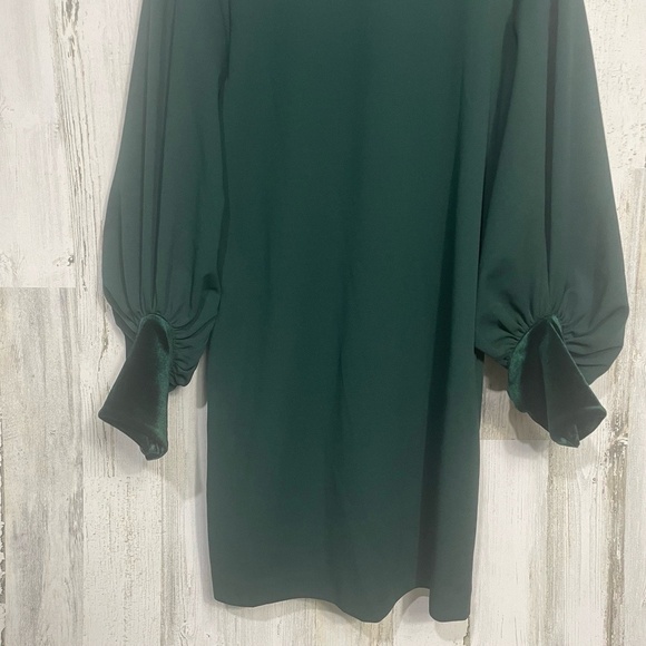 BADGLEY MISCHKA Belle Dress sz 4 Dark Green Cocktail Party Velvet Balloon Sleeve - Picture 3 of 9